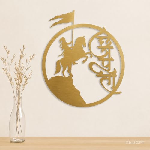 Image of Golden-Chhatrapati Shivaji Maharaj Metal Hanging Wall Decor Art | Item for Home Decor, Living Room, Office, Drawing Room, Hall Decoration | Matte Black (45x38x1.5 CM) (Black, Chhatrapati Shivaji Maharaj)