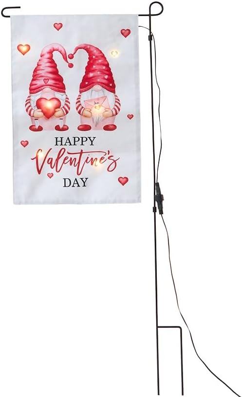 Valentine's Gnome Flag with Hearts and Pole Stake Solar LED