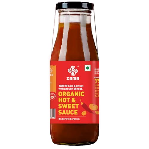 Image of Zama Organic Hot & Sweet Sauce 330 grams | Contain 75% Tomatoes | Low calorie | No added preservatives | No artificial colours and flavours