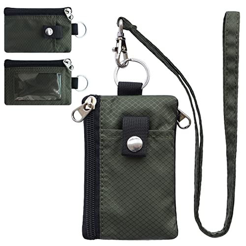 CHENSPRX Minimalist RFID Blocking Small Wallet with ID Window,WaterResistant Zip Id Case Wallet with Lanyard Keychain for Cards,Cash,Travel,Women,Men (Army Green)