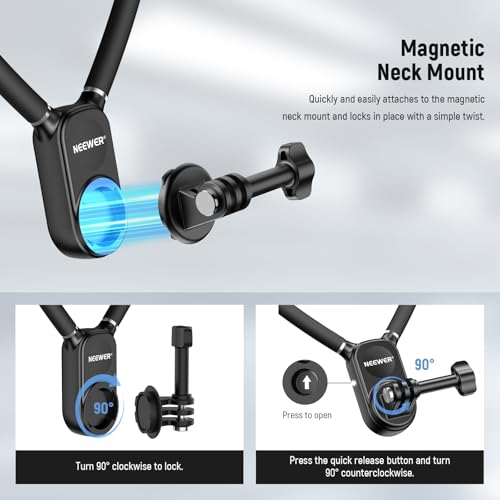 Image of NEEWER Magnetic Neck Mount with Pocket 3 Cage, Flexible Quick Release Action Camera Neck Holder Compatible with Hero 13 12 11 Max DJI Action 5 Pro Insta360 Osmo Pocket 3 Accessory for POV, GP39