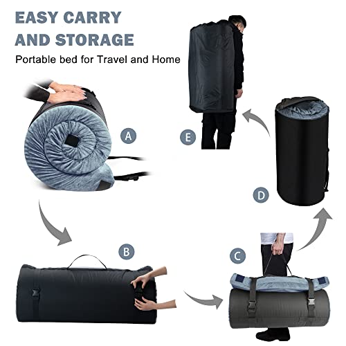 Memory Foam Camping Mattress Pad, 3'' Portable Roll Up Camping Mattress Sleeping Pad & Floor Mattress, Single, Twin, Kids Guest Bed, Cot Mat Pad With Waterproof Cover & Travel Bag, 75''X 38''X 3'' #TOP4