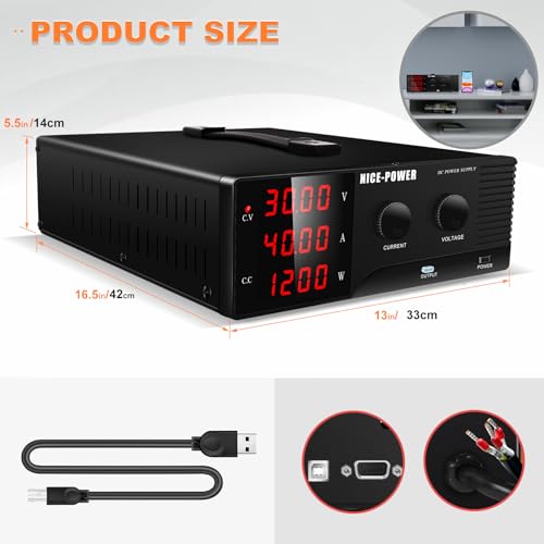 Image of NICE-POWER DC Power Supply Variable 30V 40A, 1200W High Power Benchtop Power Supply with Encoder Adjustable Switching Voltage Regulator, Benchtop Laboratory Power Supply with Built-in Intelligent Fan