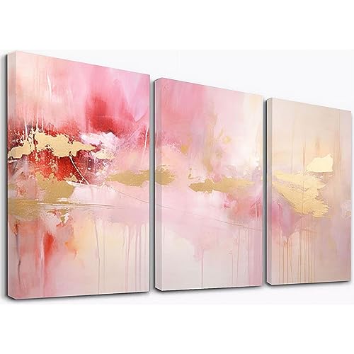 SHYAMIC アートパネル 抽象 3枚セット飾り絵 抽象画, ゴールド、ピンク 飾り絵 抽象画 ポスター 壁掛けアート モダン アートボード 絵画 印刷された インテリア部屋飾り バスルーム ベッドルーム キッチン オフィスール アートワーク - 30x