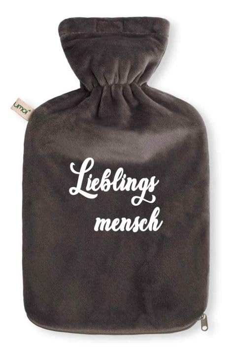 Bolsa de agua caliente ecológica personalizada con funda de forro polar, 1,8 litros, probado por TÜV Rheinland (gris oscuro)