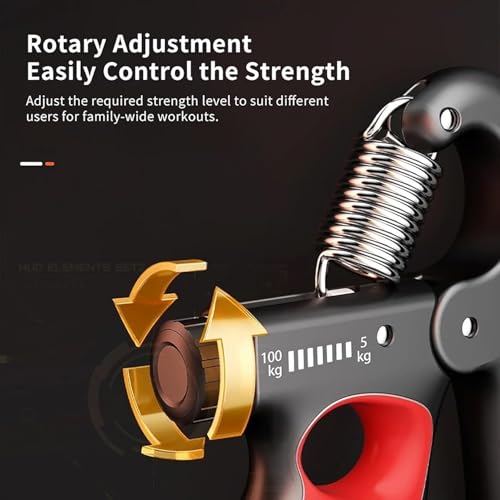Image of inchLeosportz Hand Grip Strength Trainer (100 kgs) - Forearm Strength Trainer Adjustable Gripper | New Improved Design for Heavy Strength Training (Black, 100 kg) inch