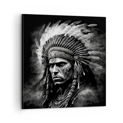 Moderne Impression sur Toile Indien Tribus Ethnique Image Tableau Decoration Murale 60x60cm Deco Cadre Décoration Salon Chambre Cuisine Carré Grand Tableaux...