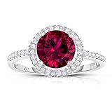 Sterling Silver Created Red Ruby with White CZ Helo Jacket Princess Diana Kate Middleton Engagement Ring - Size 6