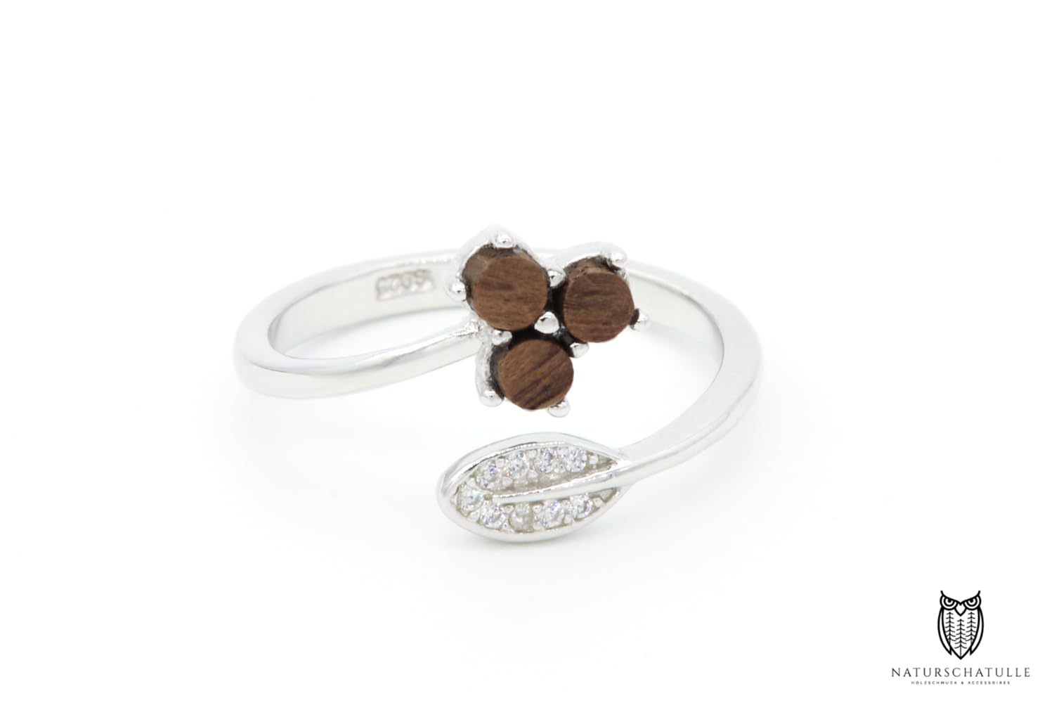 NaturSchatulle Anillo de madera Collection de plata 925, anillo de madera ajustable con inserto de madera, regalo para mujeres
