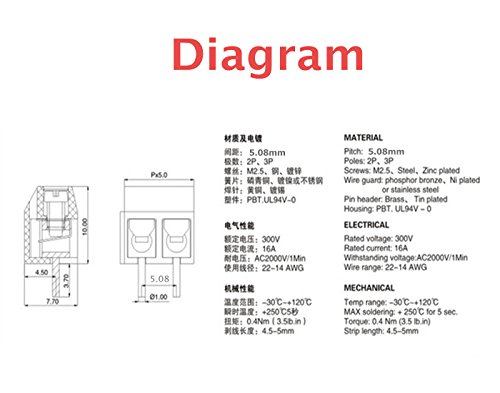 Samidea 60Pcs 2P 5.08Mm Spacing Pcb Mount Screw Terminal Blocks Socket Strips For Arduino,Blue 300V/16A #TOP3