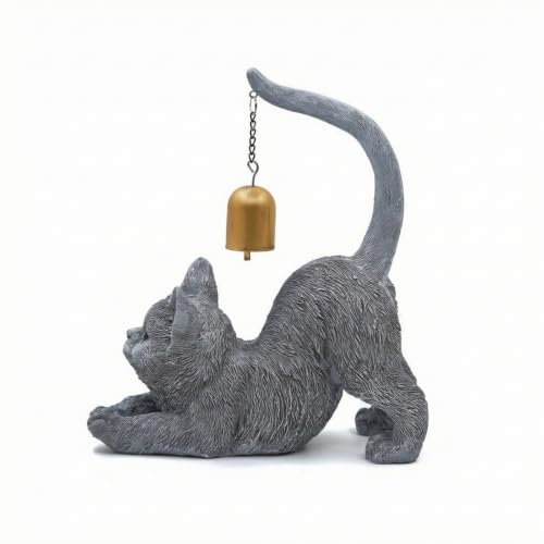 Statue pour salon style chat gris déco avec sa clochette vintage