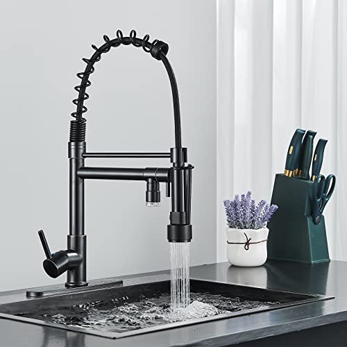 Neierthodore Commercial Pull Down Kitchen Faucet Sprayer With Led Single Handle Spring Kitchen Sink Faucet With Lock Sprayer High Arc Oil Rubbed Bronze Kitchen Faucets #TOP7