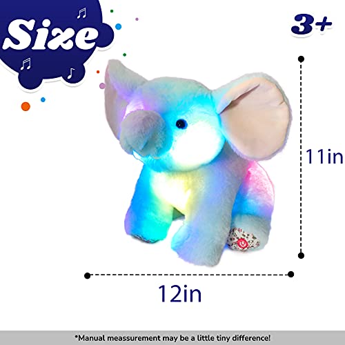 Cuteoy Musical Led Plush Elephant Stuffed Animal Light Up Soft Toy With Night Lights Singing Lullabies Great Gifts For Toddlers Kids Children Blue, 11'' #TOP2