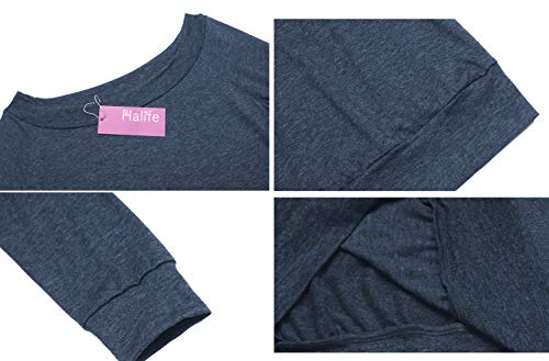 Halife One Shoulder Tops For Women Plus Size Long Sleeves (Xl, Dark Blue) #TOP5