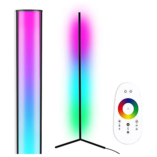 TACAHE Corner Floor Lamp - RGB Color Changing Mood Lighting, Dimmable LED Modern Floor Lamp with Remote, 56" Metal Standing Lamp for Living Room, Bedroom 20W - Black