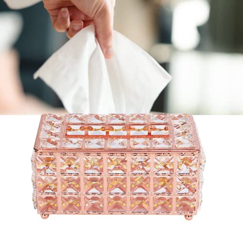 zalati Taschentuch-Aufbewahrungsbox mit Kristall-Stil für Papierhandtücher auf Badezimmer-Schminktisch/Arbeitsplatte/Schlafzimmer-Kommode/Nachttisch – Roségold