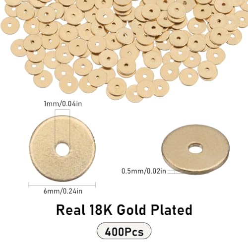 SUNNYCLUE 1 Box 400Pcs Real 18K Gold Plated Brass Beads 6mm Golden Heishi Disc Beads Bulk Flat Round Loose Spacer Bead Long-Lasting Metal Beads for Jewellery Making Beading Kits DIY Crafts Supplies - Image 2