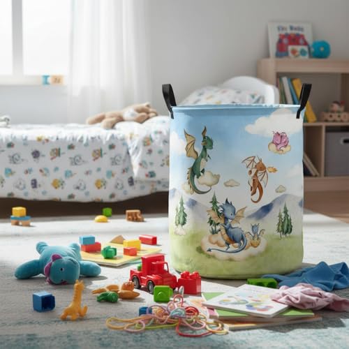 Image of Baby Laundry Basket Baby Nursery Hamper Kids Laundry Basket Toy Storage Bin for Boys Room Decor Gift Baskets for Bedroom Bathroom(Flying Dinosaur)