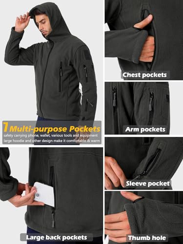 CARWORNIC Men's Military Tactical Fleece Jacket Warm Multi-Pockets Outdoor Hooded Coat4