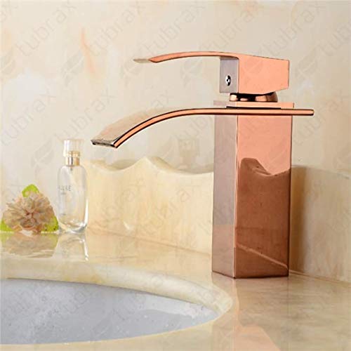 Torneira Cascata Banheiro Misturador Rose Gold Quadrada Tubrax