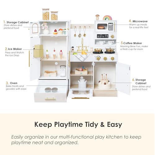 Leeshyah Wooden Kids Play Kitchen, Pretend Cooking Toy Set with Stove, Sink, Coffee Maker & 11 Accessories, Montessori-Inspired Kitchen Playset for Toddlers Ages 3+ by Leeshyah - Image 4