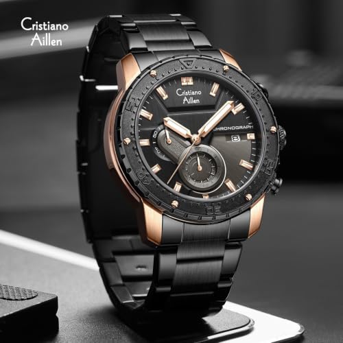 Image of Men's Analog Chronograph Watch for Men with Date Display, Luminous Hands, Water Resistant, Black Dial, Stainless Steel Strap, Casual & Formal Wrist Watch
