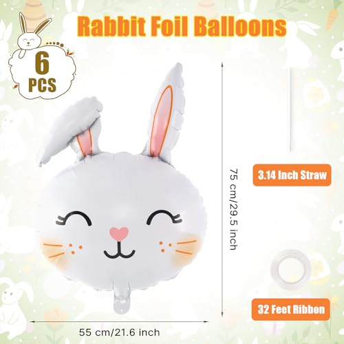 Image of 6 Pcs Easter Rabbit Balloons, Giant Bunny Balloon Foil Balloons, White Rabbit Head Balloon for Birthday Party Baby Shower Easter Themed Party Decorations (Pack of 2)