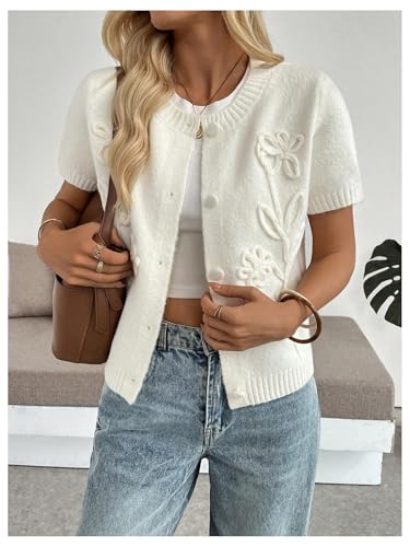 Verdusa Women's Floral Embroidery Summer Sweaters Button Up Lightweight Cardigans3