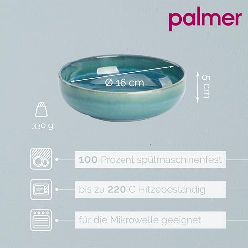 palmer Miami Schüssel - 2er-Set aus Steinzeug - Ø 16 cm, 500 ml - Spülmaschinen-, Ofen- & Mikrowellenfest, Design Bowl-Schüssel, Müslischale, Salatschale
