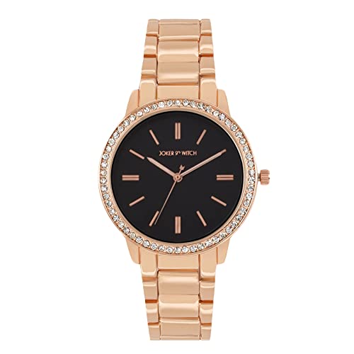 Image of Joker & Witch Stainless Steel John And Jane Couple Analogue Watches, Black Dial, Rose Gold Band