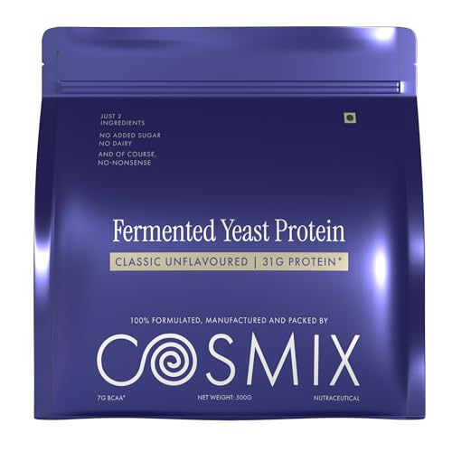 Image of Cosmix Fermented Yeast Protein Powder | 31g Protein | Pure Single-Source Plant Protein | Made In-House | Smooth, Crazy tasty & Gut-Friendly | Classic Unflavoured, 500g Pouch