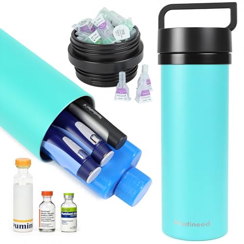 Image of Medineed Insulin Cooler Travel Case TSA Approved, 60H Refrigerated Diabetes Travel Organizer with Ice Packs, Large Medication Cooler with Needle Compartment for Diabetic Supplies (Tiffancy Blue)