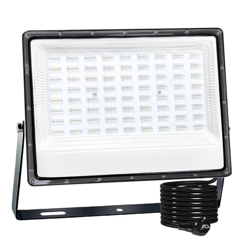 CREATESTAR Focos LED Exterior 200W, Proyector LED Exterior, foco exterior de 20000LM Floodlight IP66 Impermeable, foco blanco frío de 6500K, luz de inundación para jardín, almacén, patio