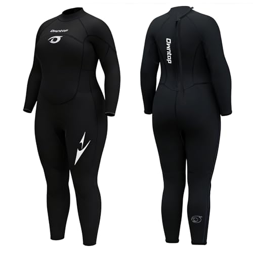 Owntop Traje de neopreno de talla grande para hombres y mujeres, traje de neopreno de 3/2 mm con cremallera trasera, traje térmico de cuerpo completo, traje de buceo para buceo en agua fría, surf