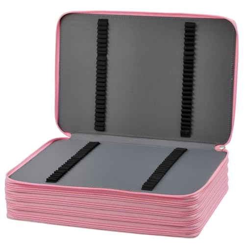 Image of Large Capacity Colored Pencil Case - 500 Individual Slots PU leather with Zipper Closure Portable Organizer for Watercolor Pencils Ideal for Artists(Pink)