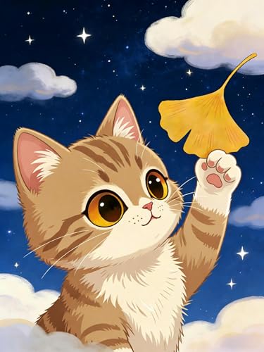SuanFA Diamond Art Kits for Kids,Cute Cat Diamond Painting for Kids 8-12, Cartoon Kitty Gem Painting Craft Kits for Home Wall Decor