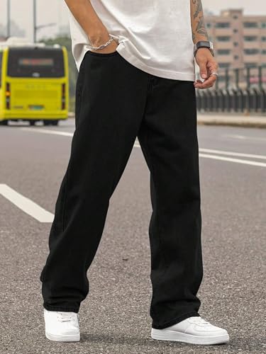 Image of London Hills Men's Relaxed Fit Baggy Jeans | Streetwear Style Loose Denim Pants for Casual Wear | Comfortable Cotton Blend Jeans with Trendy Wide Leg Fit