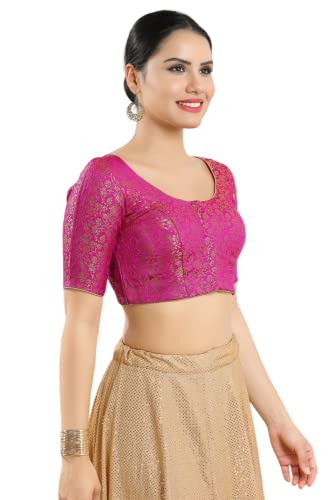 Image of Vamas Women's Brocade & Georgette Padded Self Design Half Sleeve Readymade Saree Blouse (X-1126.ELB)