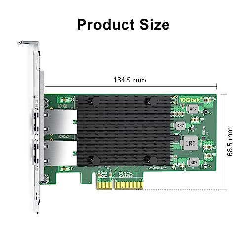 Image of 10Gb PCI-E NIC Network Card, Dual Copper RJ45 Port, PCI Express Ethernet LAN Adapter Support Windows Server /Linux /ESX, X550-10G-2T-X4