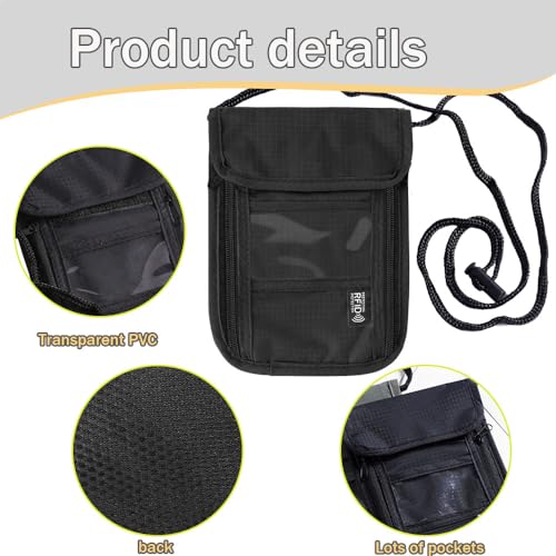 Brustbeutel mit RFID Schutz, Anti-Diebstahl Unisex Reisegeldbeutel, Wasserdicht Schwarz Handy Umhängetasche Herren,Brustbeutel für Passport,Kreditkarten,Smartphone,Münzen,Geld (schwarz)