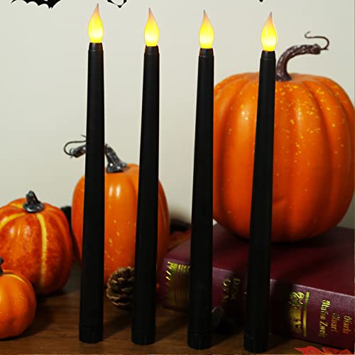 Ejoyous Candele LED da 4 Pezzi, Candele Coniche a LED Elettriche a Luce Calda da 11 Pollici, Senza Fumo, Senza Fiamma, Sicure, Ecologiche, per Feste, Matrimoni, Chiese, Decorazioni per (Ebano nero)