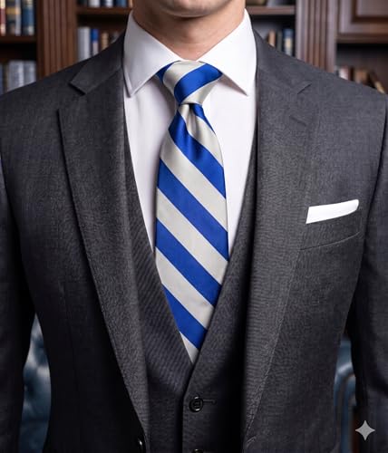 Image of NYFASHION101 Men's Classic Striped Necktie - Premium Woven Two-Tone Tie for Weddings, Graduation, Business & School Colors