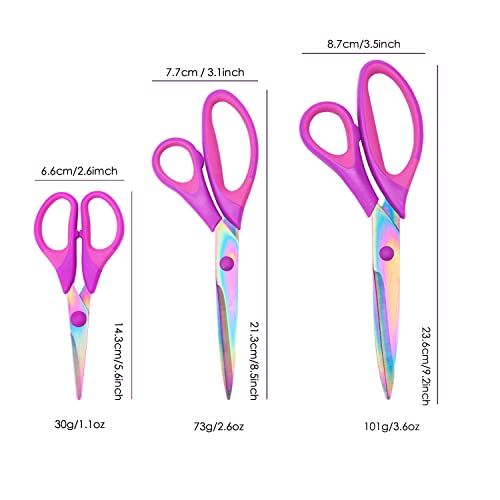 Craft Scissors Set Of 3 Pack , All Purpose Sharp Titanium Blades Shears Rubber Soft Grip Handle, Multipurpose Fabric Scissors Tool Great For Adults, Office, Sewing, School And Home Supplies, Purple #TOP1