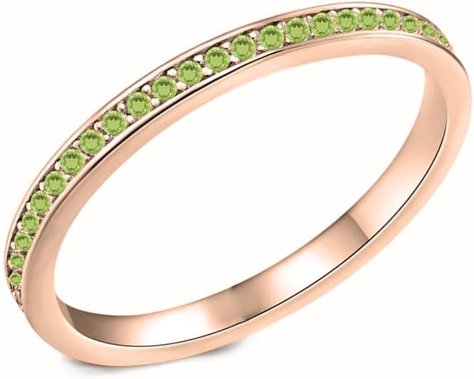 Green Peridot Wedding Band For Women, 14k Gold Finish August Birthstone Green Peridot Full Eternity Ring, Anniversary Band For Women