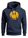 Neverless® Hoodie Herren Aufdruck Print Sonne Outdoor Motiv Lustig Smiling Face Wald Wandern Fashion Navy L