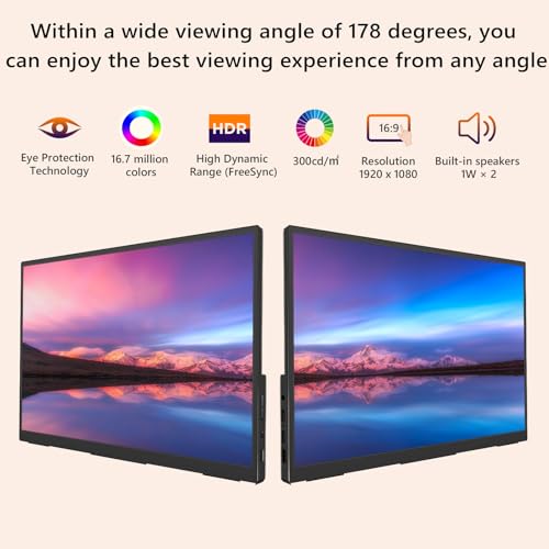 15.6" Portable Monitor Touchscreen,1080P FHD Laptop Screen Extender, 300 Nits Brightness IPS Display,Travel Monitor with Kickstand & Speaker, HDMI USB-C External Monitors for Laptop Computer Switch by Viyivwine - Image 3