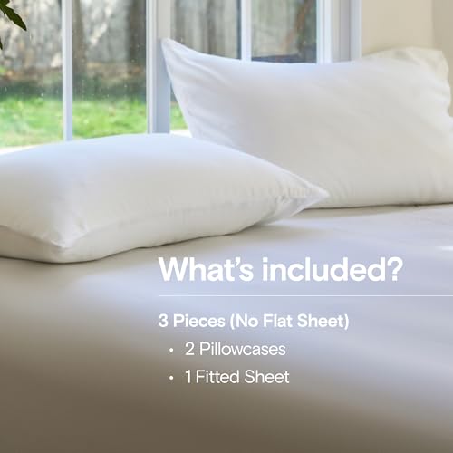Image of DOZ Sheet Set, 100% Viscose derived from Bamboo, Organically Grown, Buttery Soft, Cooling Sheets, High GSM, Deep Pockets - 3 Piece - 2 Pillowcases 1 Fitted Sheet (Snow, Queen)