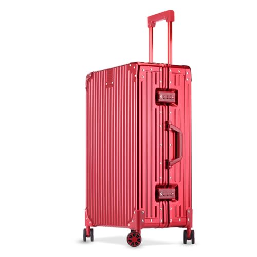 29 inch All Aluminum Magnesium Alloy Hardside Luggage, Large Metal Hardshell Suitcases with Spinner Wheels, Fashion Zipperless Metal Rolling Trunk Luggage Case for Travel, Business (Red)