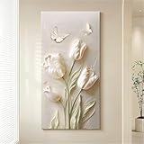 Kreative Sandstein-Wandskulptur, bezaubernde Blumendekoration, einfache Kunst, modische Malerei, geeignet für Eingang und Wohnzimmer (weiß, 70 x 140 cm)