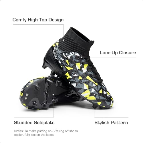 Dream Pairs Boys Football Cleats Youth High Top Firm Ground Soccer Shoes Sdso2402K Size 4 Big Kid Black/Neon/Green thumb #1